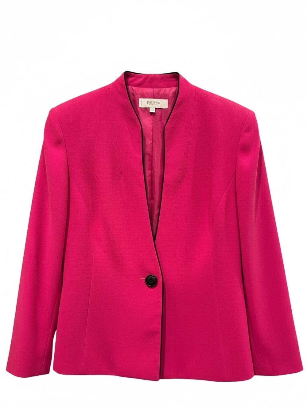 Jones New York VINTAGE 90s Hot Pink w/black trim Collarless Single-Button Blazer